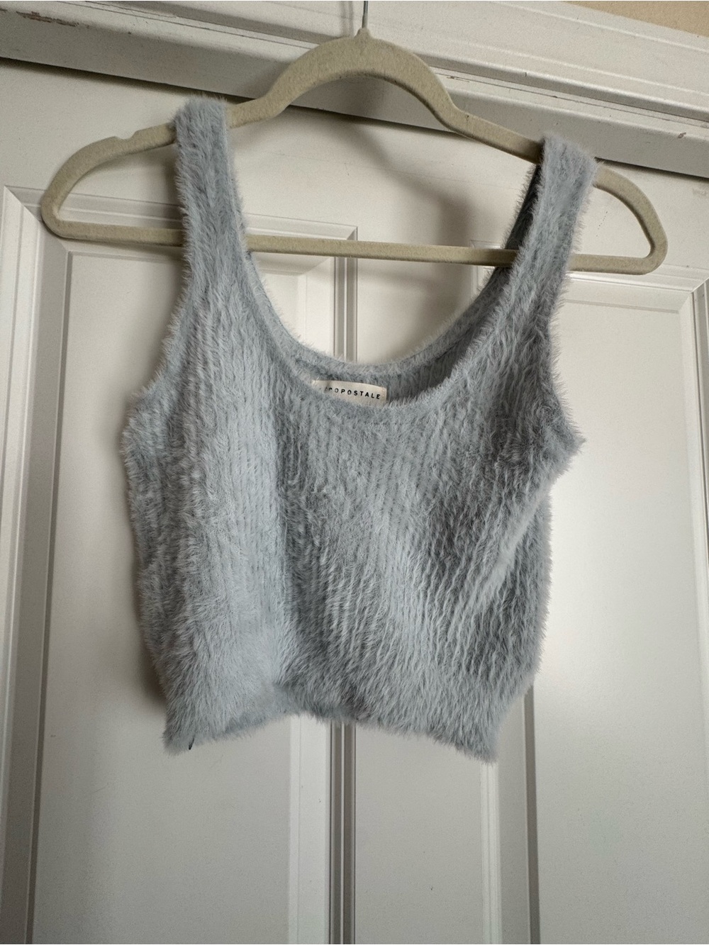 New Aeropostale Small Fuzzy Light Blue Grey Soft Cozy Sweater Tank Top Cami